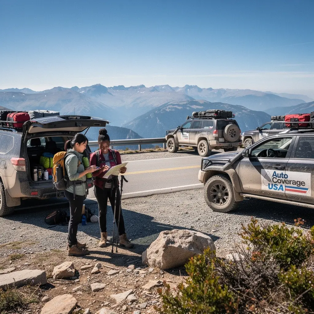 Покрытие автомобиля с изображением счастливой семьи в безопасном автомобиле.
